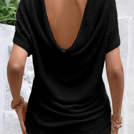 Backless Round Neck Short Sleeve T-Shirt