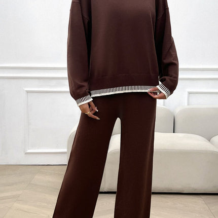 Devine Round Neck Dropped Shoulder Top and Pants Sweater Set