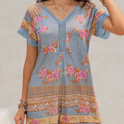 Printed V-Neck Short Sleeve Romper