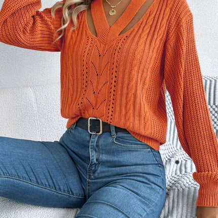 Cutout V-Neck Long Sleeve Sweater