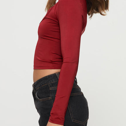 Scoop Neck Long Sleeve Cropped T-Shirt