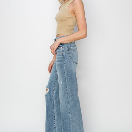 RISEN Mid Rise Button Fly Wide Leg Jeans