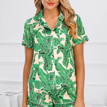 Printed Button Up Short Sleeve Top and Shorts Lounge Set