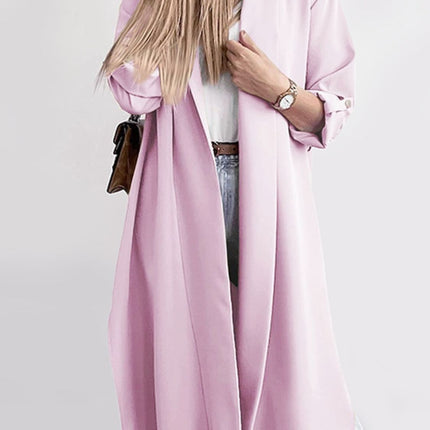 Slit Open Front Roll-Tab Sleeve Trench Coat