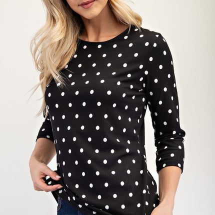 Celeste Full Size Polka Dot Round Neck Three-Quarter Sleeve T-Shirt