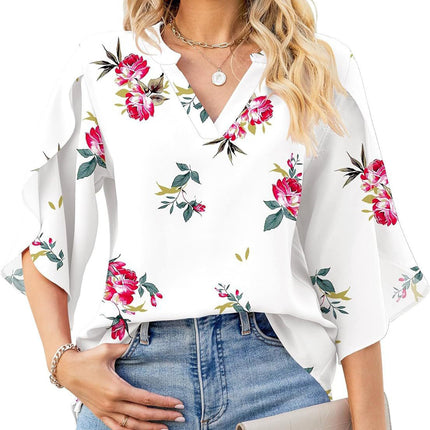 Printed Notched Half Sleeve Blouse