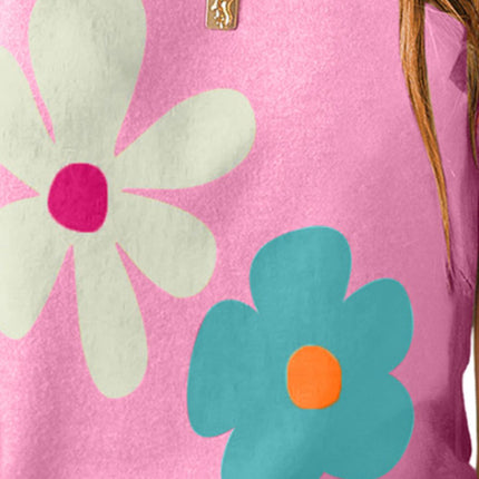 Flower Round Neck Short Sleeve Blouse