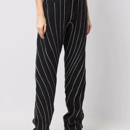 Striped Straight Jeans with Pockets