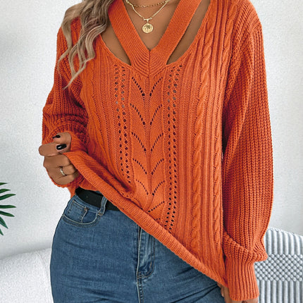 Cutout V-Neck Long Sleeve Sweater