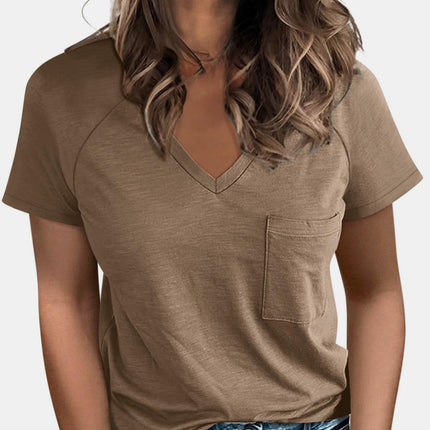 Pocketed V-Neck Short Sleeve T-Shirt