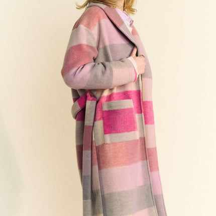 Davi & Dani Tied Color Block Collared Neck Coat