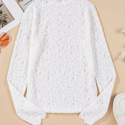 Flower Lace Mock Neck Long Sleeve Top