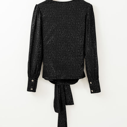 Glitter Surplice Long Sleeve Blouse