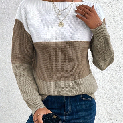 Color Block Boat Neck Sweater