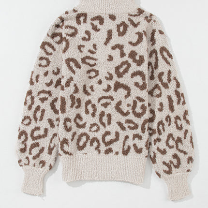 Leopard Half Zip Long Sleeve Sweater