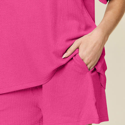 Double Take Full Size Round Neck Short Sleeve T-Shirt and Shorts Set