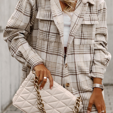 Plaid Removable Hood Button Up Shacket