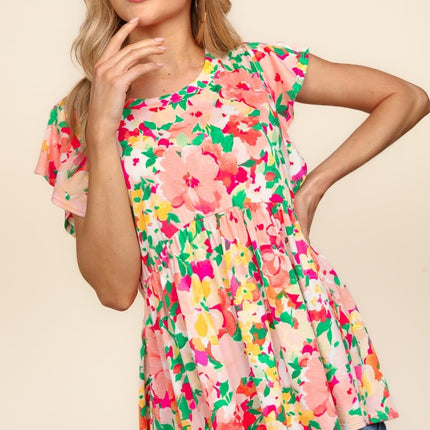 Haptics Floral Peplum Babydoll Blouse