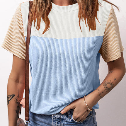 Color Block Round Neck Short Sleeve T-Shirt