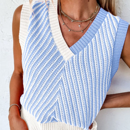 Striped Contrast V-Neck Sweater Vest