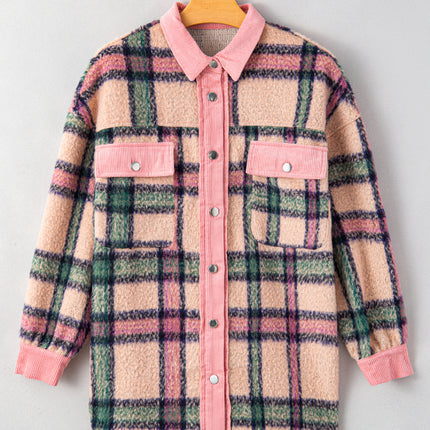 Fuzzy Plaid Corduroy Patchwork Shacket