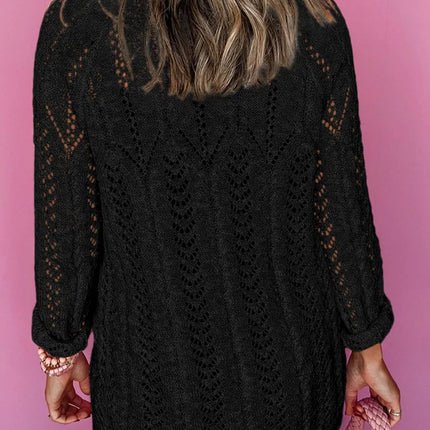 Openwork Open Front Long Sleeve Cardigan - Vickie Lynn's