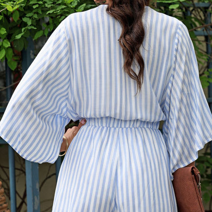 Bow Striped Kimono Sleeve Romper