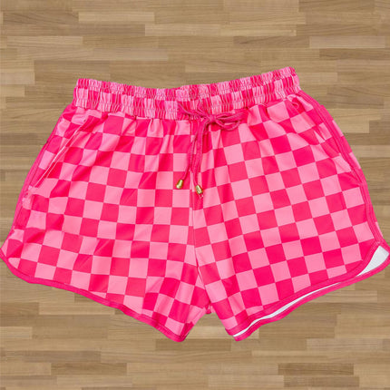 Drawstring Checkered Shorts with Pockets