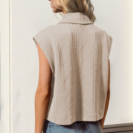 Double Take Snap Down Texture Crop Vest