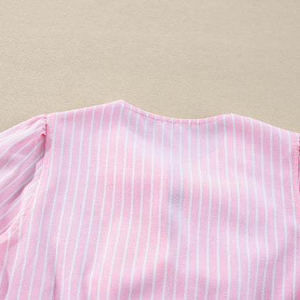 Tied Bow Striped Round Neck Blouse