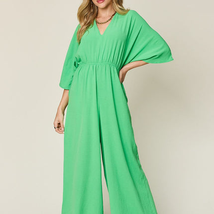 Double Take Full Size Half Sleeve Wide Leg Jumpsuit