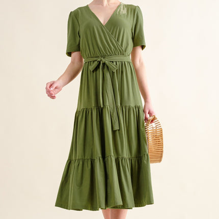 And The Why Soft Short Sleeve Tiered Midi Dress