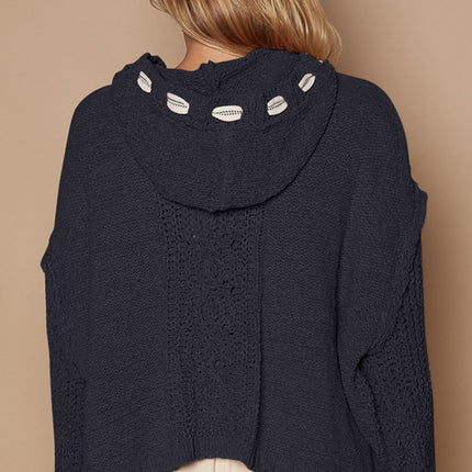 POL Cable Knit Hooded Chenille Sweater