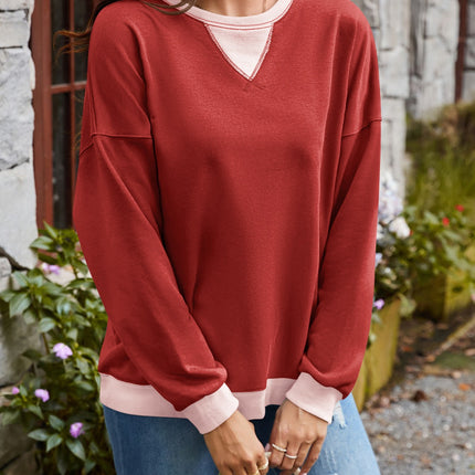 Lovelet Contrast Round Neck Long Sleeve Sweatshirt