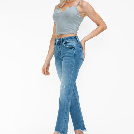 bytos Raw Hem Distressed Mid Rise Crop Jeans