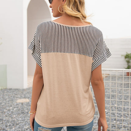 Striped V-Neck Short Sleeve T-Shirt