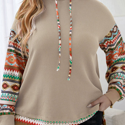 Plus Size Waffle-Knit Geometric Dropped Shoulder Hoodie