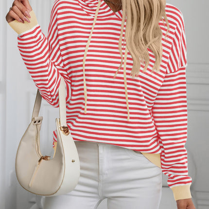 Striped Long Sleeve Hooded Knit Top