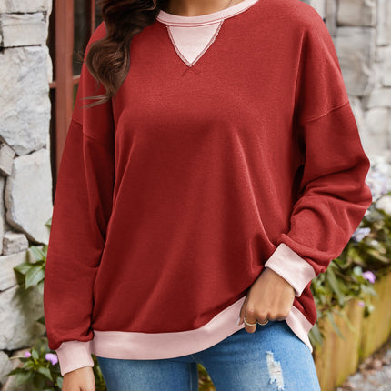 Lovelet Contrast Round Neck Long Sleeve Sweatshirt