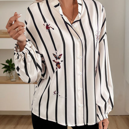 Perfee Striped Collared Neck Long Sleeve Shirt