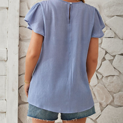 Round Neck Keyhole Cap Sleeve T-Shirt