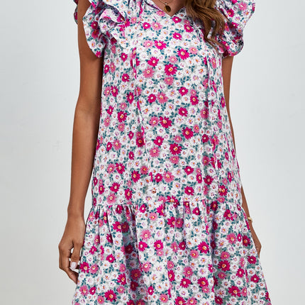 Tied Floral Cap Sleeve Mini Dress