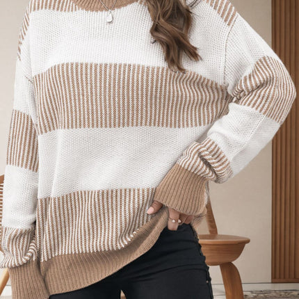 Striped Round Neck Long Sleeve Sweater