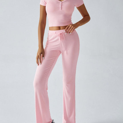 Devine Short Sleeve Top and Drawstring Pants Set