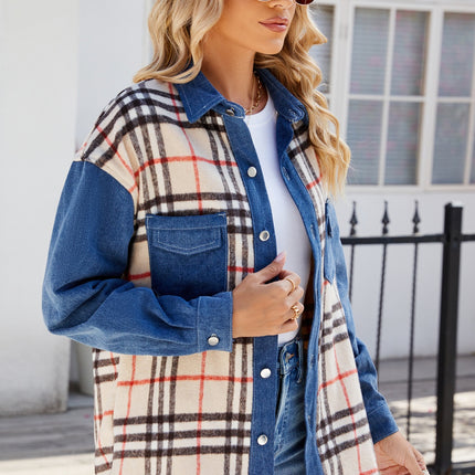 Plaid Long Sleeve Denim Jacket