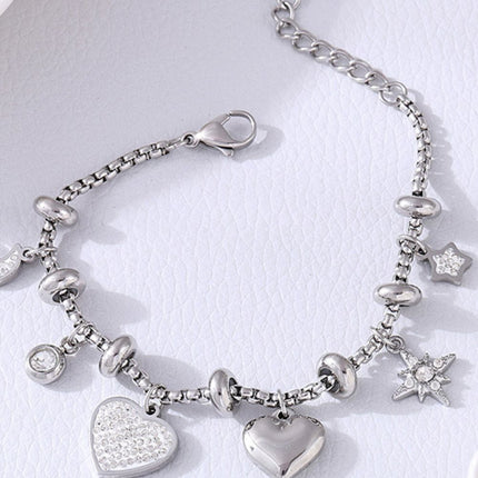 Titanium Steel Inland Zircon Heart Charm Bracelet