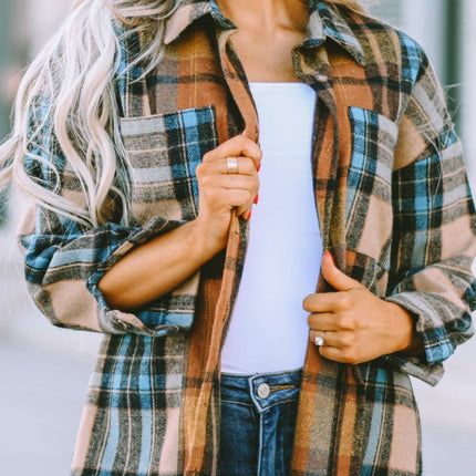 Plaid Collared Neck Long Sleeve Shirt