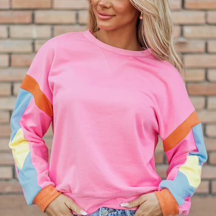 Contrast Round Neck Long Sleeve Top