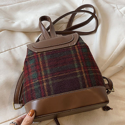 PU Leather Drawstring Plaid Backpack Bag