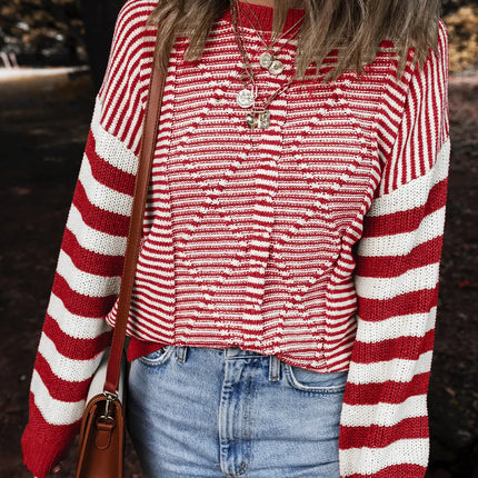 Striped Round Neck Long Sleeve Sweater